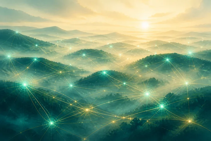 Glowing memory network with nodes and connections